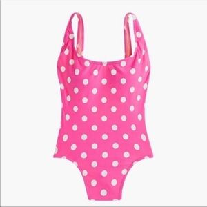 JCrew Plunging Scoopback One-Piece Polka Dot Pink